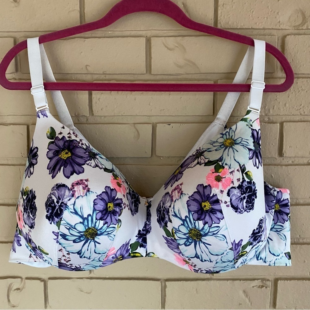 Cacique Lightly Lined Balconette Bra Women's 46DD Floral Wired Comfort Shaping